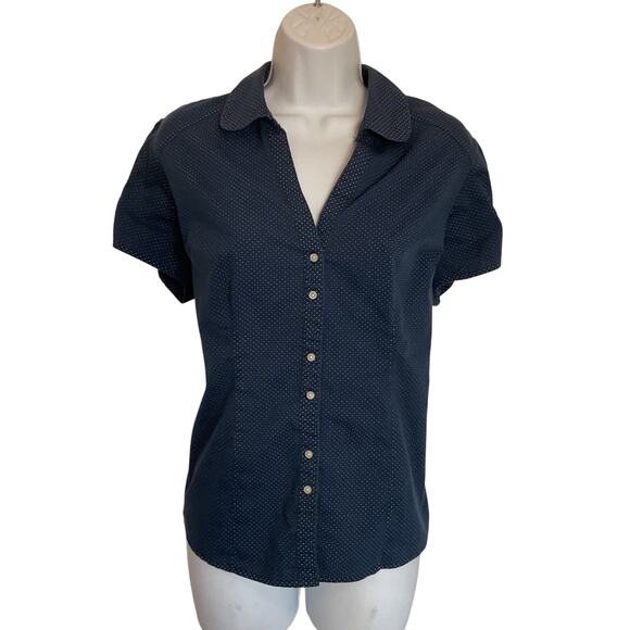 Cato Blue and White Polka Dot Boho Peasant Cottage Detailed Sleeve Blouse SZ L - Picture 1 of 8